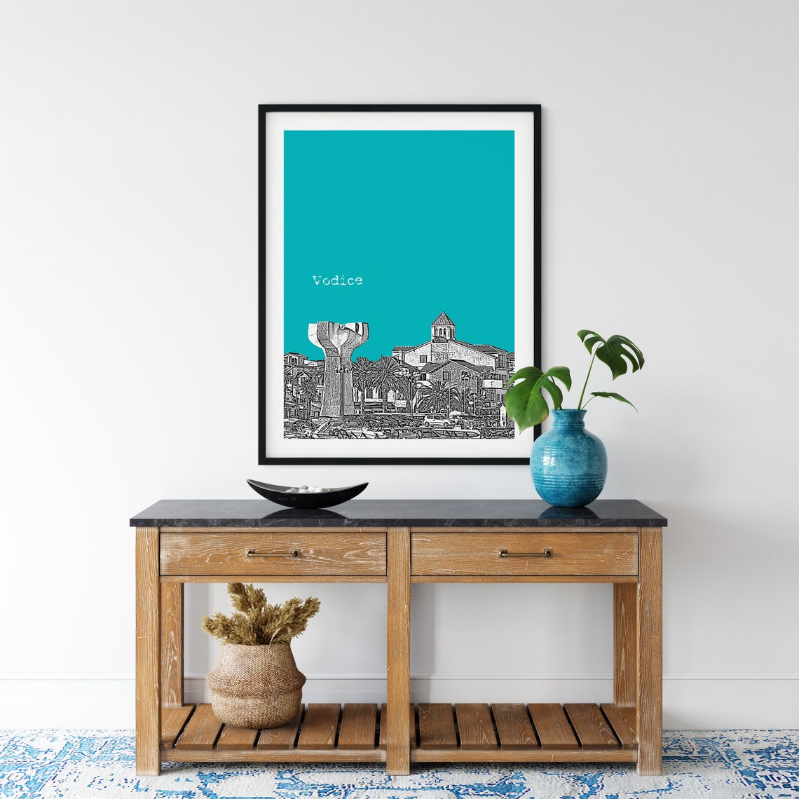 Vodice Croatia Waterfront Color Block Poster With Custom Sky Color - Image 3