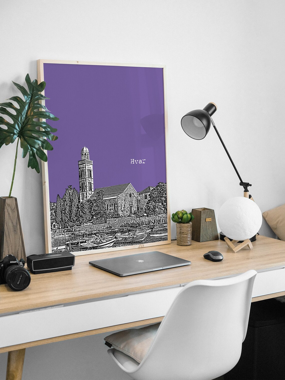 Hvar Croatia Harbor Church Purple Pop Art Island Travel Poster - Image 2