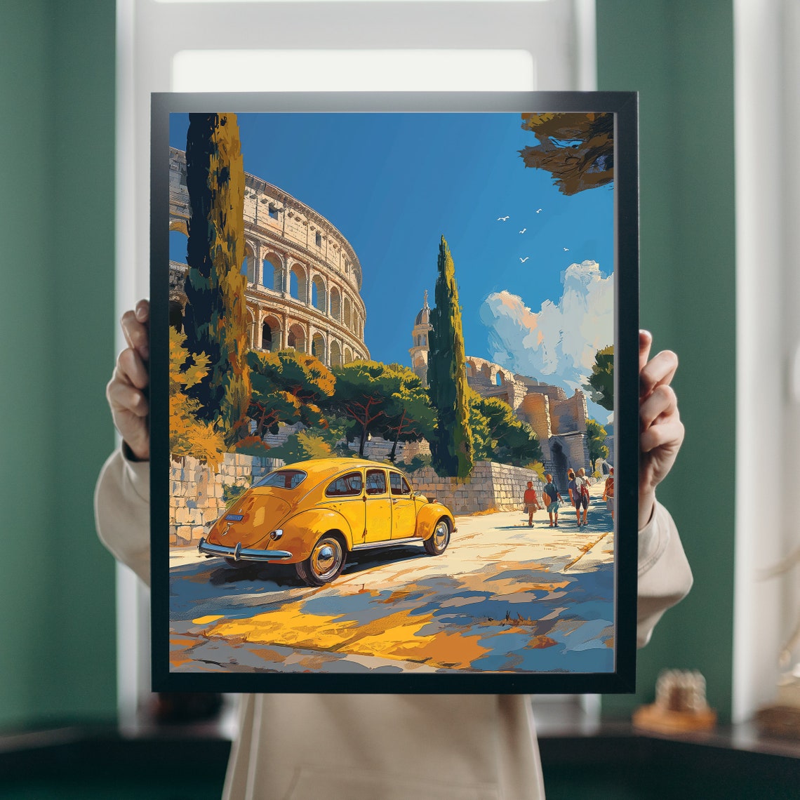 Pula Croatia Arena Amphitheater Vintage Car Illustrated Poster - Image 3