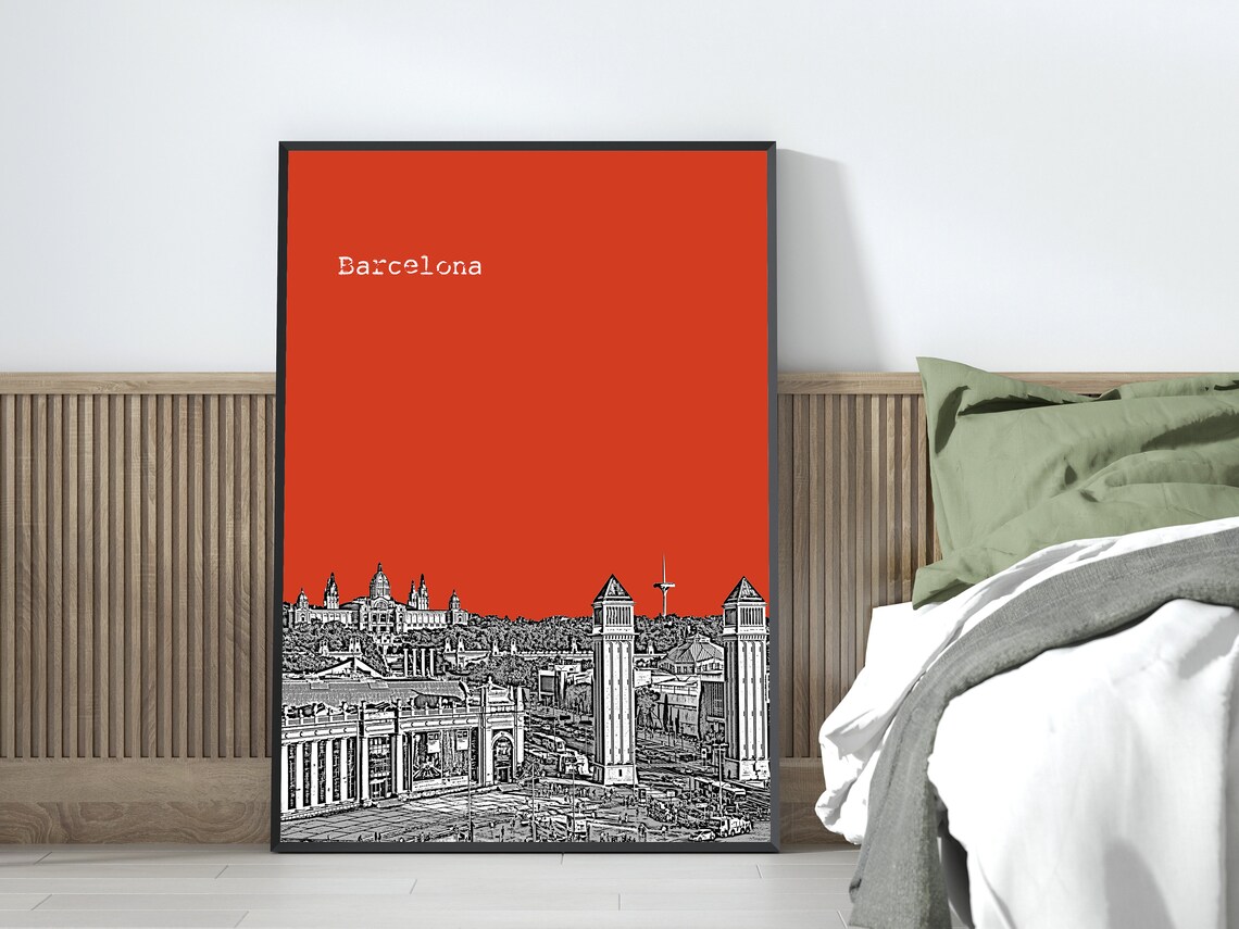 Barcelona Spain Color Block Cityscape Poster With Custom Sky Color - Image 3