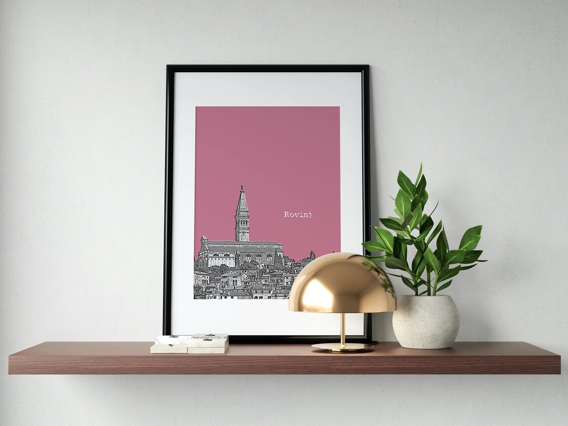 Rovinj Croatia Church Tower Color Block Poster With Custom Sky Color - Image 4