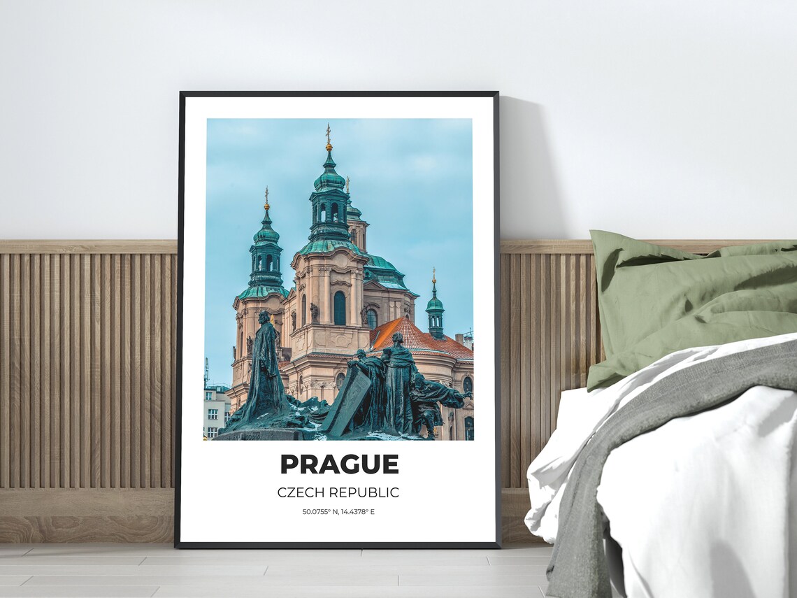 Prague Czech Republic Church And Statues Minimalist Travel Poster Art - Image 2