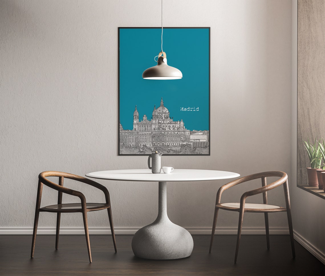 Madrid Spain Cathedral Color Block Poster With Custom Sky Color Choice - Image 2