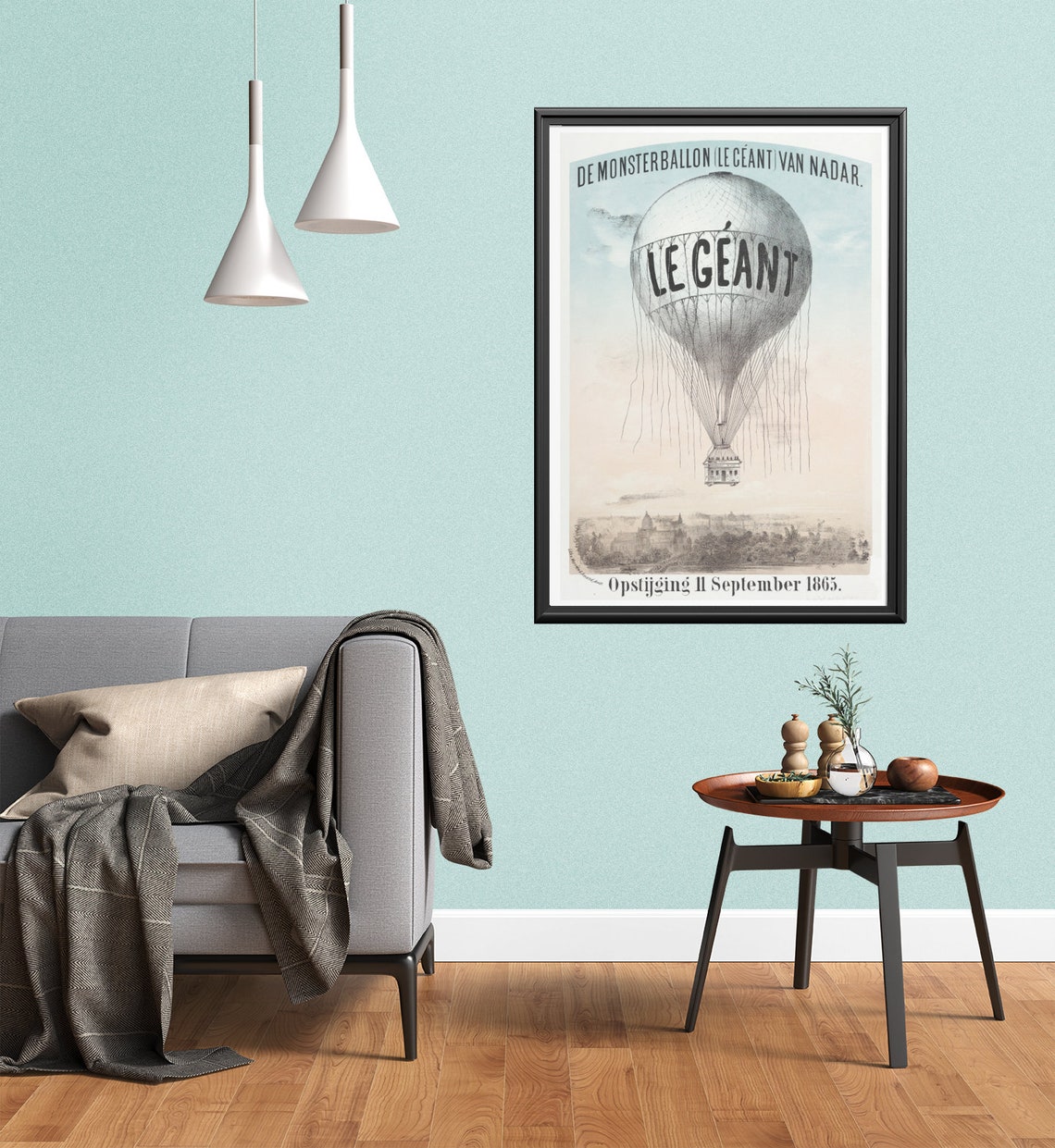 Nadar Le Geant Giant Hot Air Balloon Vintage 1865 Dutch Poster - Image 3