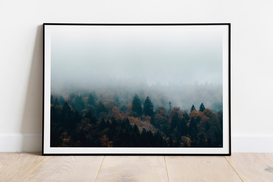 Misty Autumn Forest Fog Layers Horizontal Landscape Photography Poster