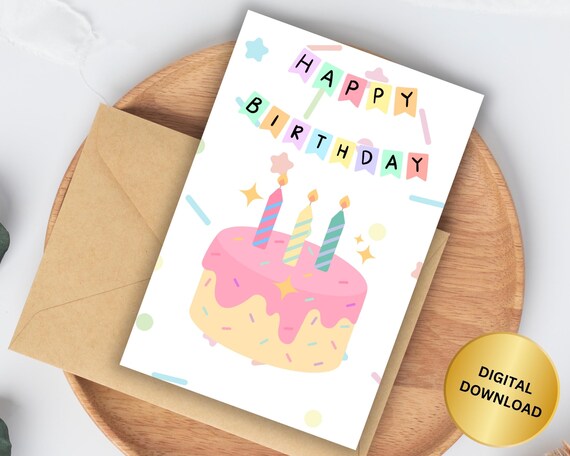 Happy Birthday Cake Greeting Card Poster Print