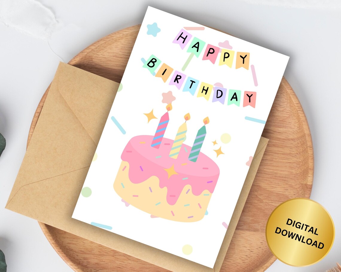 Happy Birthday Cake Greeting Card Poster Print