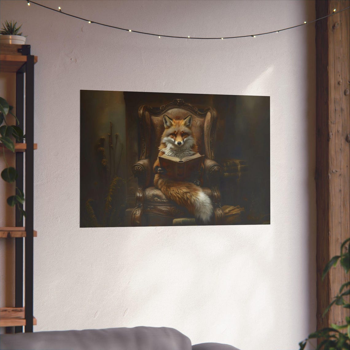 Wise Reading Fox Ornate Chair Scholarly Victorian Animal Poster