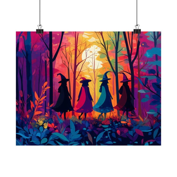 Witch Geometric Poster Print Gothic Modern Painting Halloween Eccentric Wall Print Airbnb Art Wall Decor