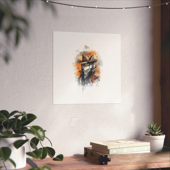 Wolf Cowboy Grit Maximalist Eclectic Western Poster Print Bold Altered Party Animal Portrait Fantasy Colorful Renaissance Rustic