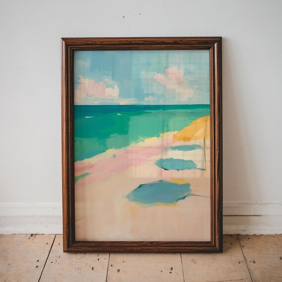 Beach Umbrellas Turquoise Sea Abstract Coastal Summer Painting Wall Poster