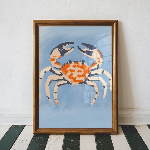 Crab Painting Print Coastal Home Decor Oil Seaside Nautical Wall Art Unframed
