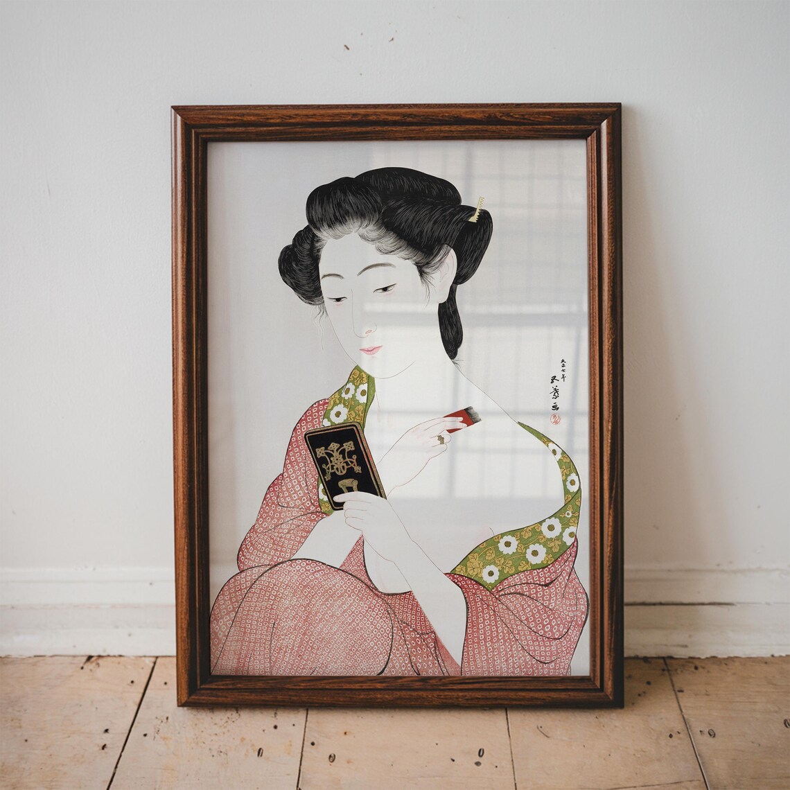 Japanese Woman Kimono Portrait Vintage Shin Hanga Bijin Ga Wall Art