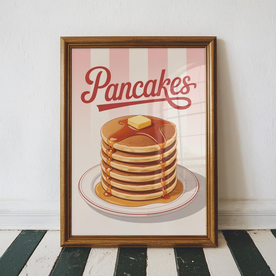 Pancakes Retro Diner Style Syrup Stack Breakfast Kitchen Poster