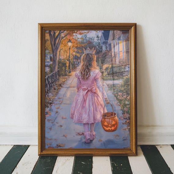 Little Girl Trick Or Treating Cute Halloween Home Decor Apartment Air Bnb Unframed