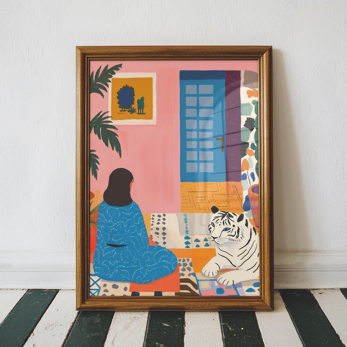 Woman With White Tiger Colorful Moroccan Interior Art Poster