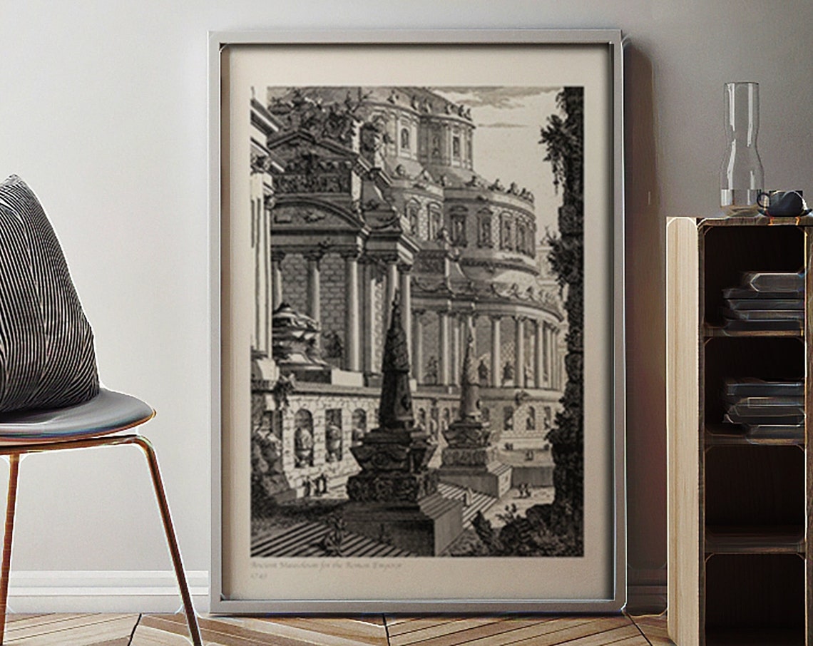 Vintage Architectural Engraving Classic Stone Columns Art Print