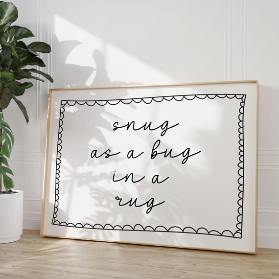 Snug As A Bug In Rug Art Print Black And White Boho Kids Room Wall Decor Childrens Bedroom Nursery Above Bed