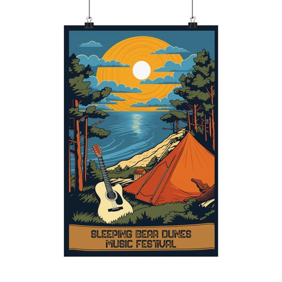 Vertical Posters Sleeping Bear Dunes Camping Art Matte Wall Decor Print Vintage Beach Illustration Coastal Hiking Poster