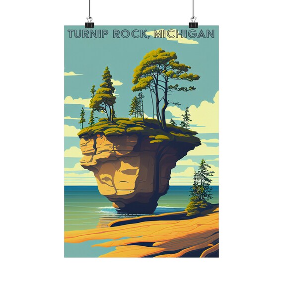 Turnip Rock Michigan Vintage Travel Landscape Illustration Poster