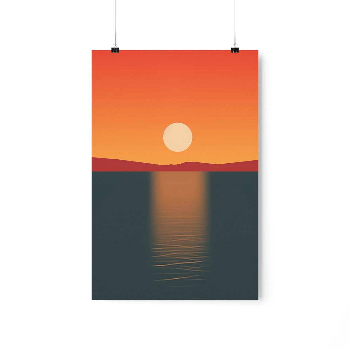 Minimalist Sunset Over Calm Lake Orange Gradient Modern Art Poster