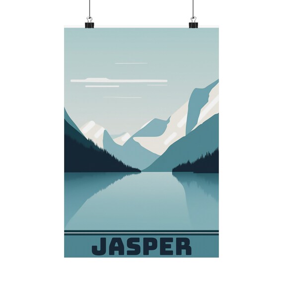 Jasper National Park Snowy Mountains Lake Vintage Travel Poster