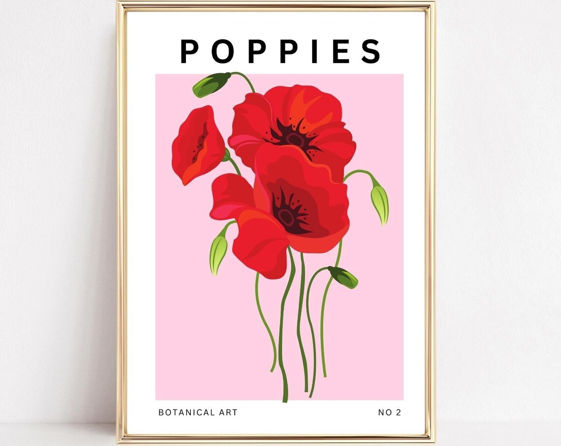 Poppies Art Print, Flower Market Illustration