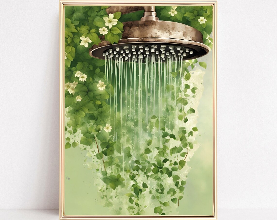 Copper Shower Head Watering Green Foliage Botanical Art Poster