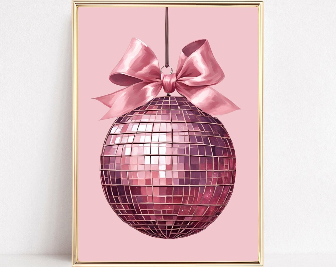 Pink Disco Ball With Big Pink Satin Bow On Blush Party Poster