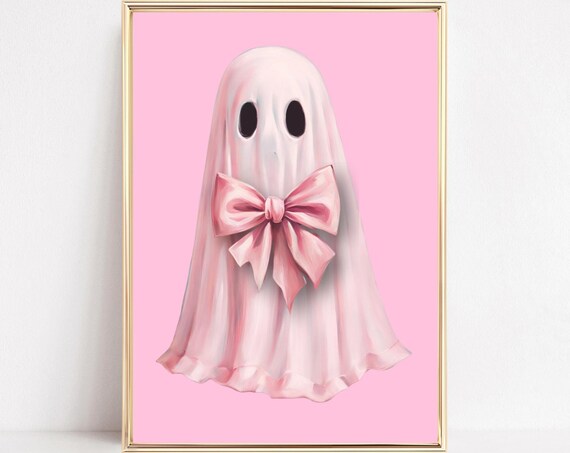 Coquette Ghost Pink Satin Bow Blush Halloween Cute Wall Poster