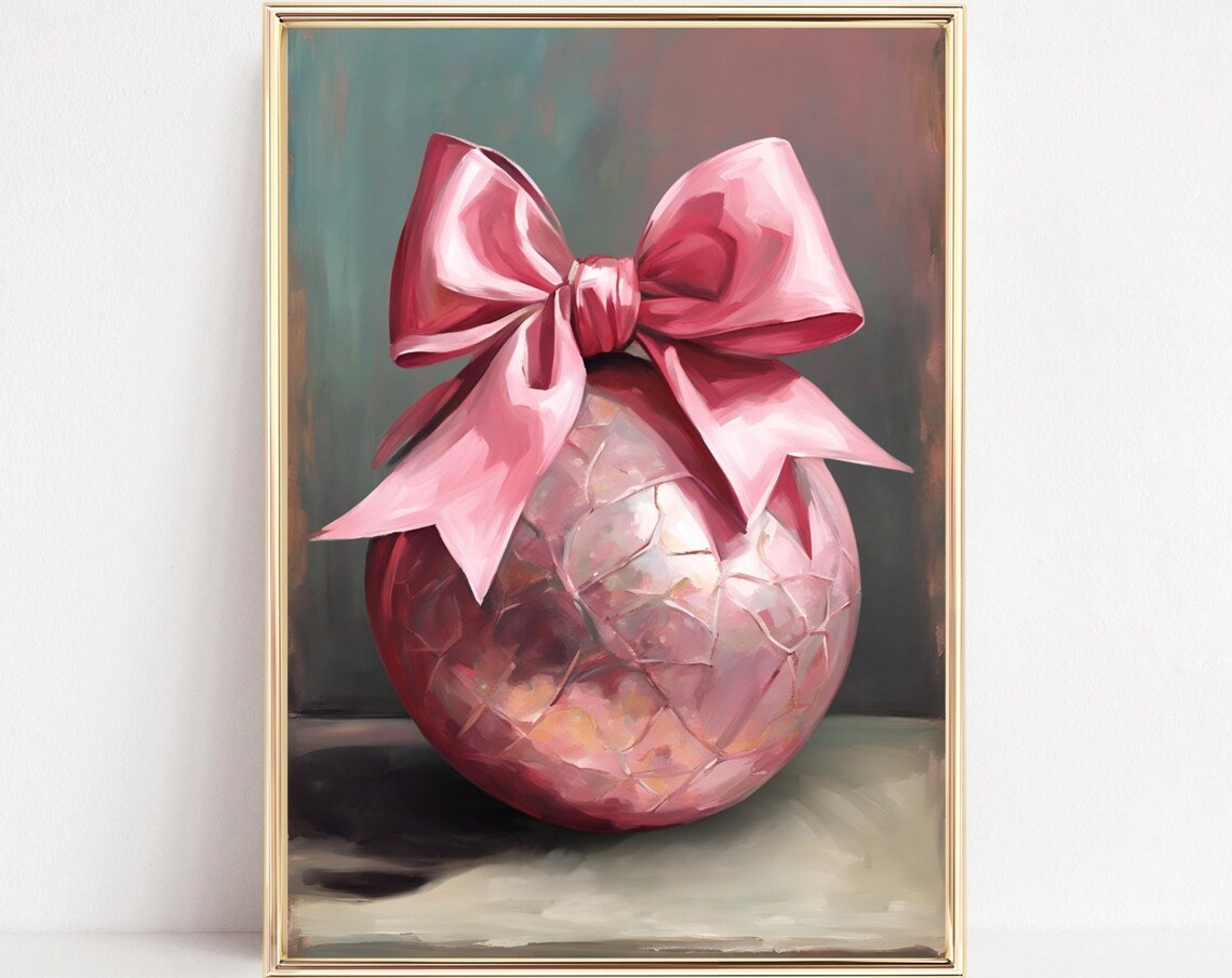 Pink Glass Christmas Bauble With Pink Satin Bow Holiday Poster