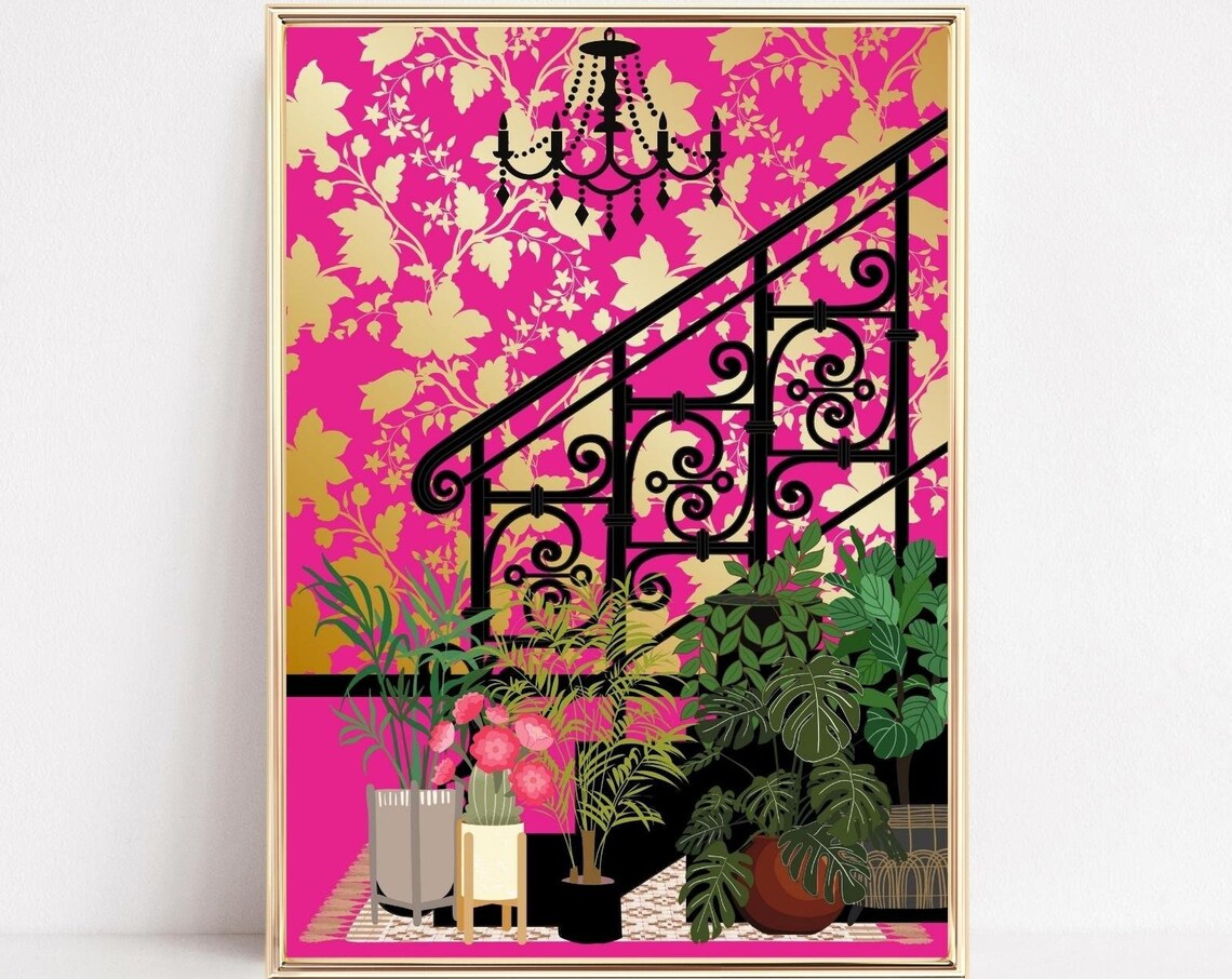 Botanical Banister Art Print, Boho Wall Art