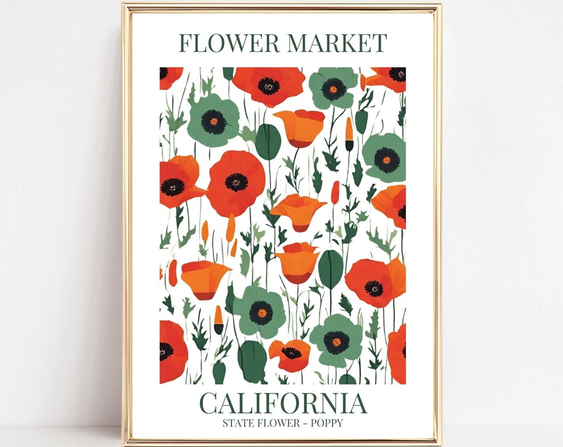 Flower Market California Poppy State Flower Botanical Poster