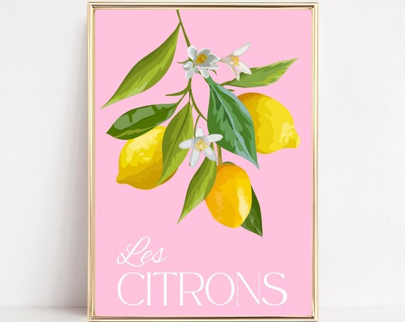 Lemon Fruit Wall Art Print Les Citrons Lemon Fruit Market Art Lemons Kitchen Bar Decor Colourful Boho Poster Food Prints