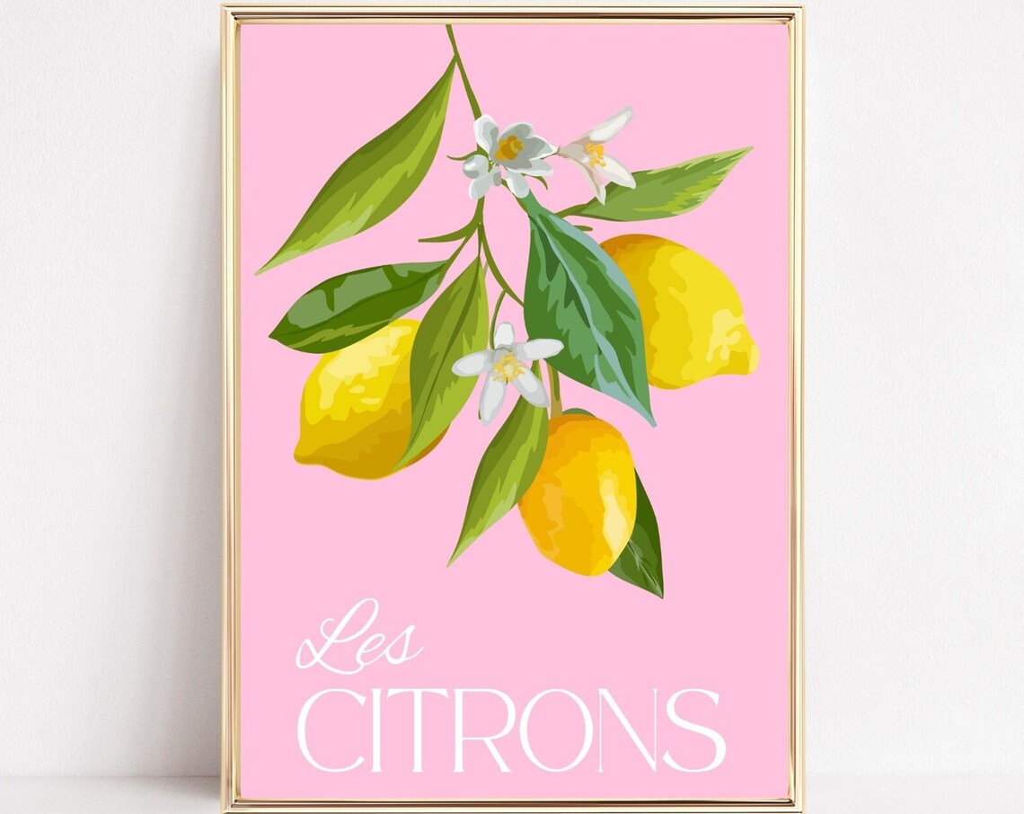 Lemon Fruit Wall Art Print Les Citrons Lemon Fruit Market Art Lemons Kitchen Bar Decor Colourful Boho Poster Food Prints