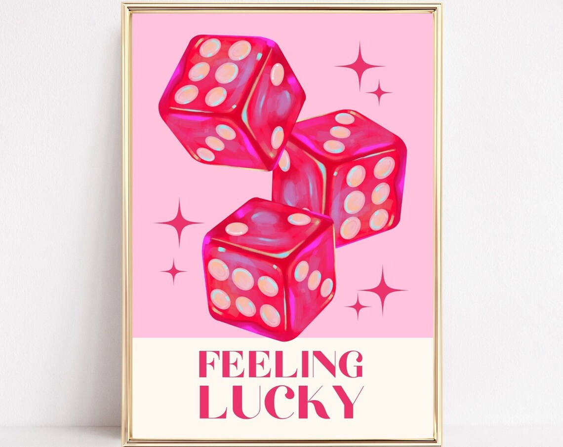 Feeling Lucky Red Dice Pink Casino Preppy Lucky Quote Art Poster