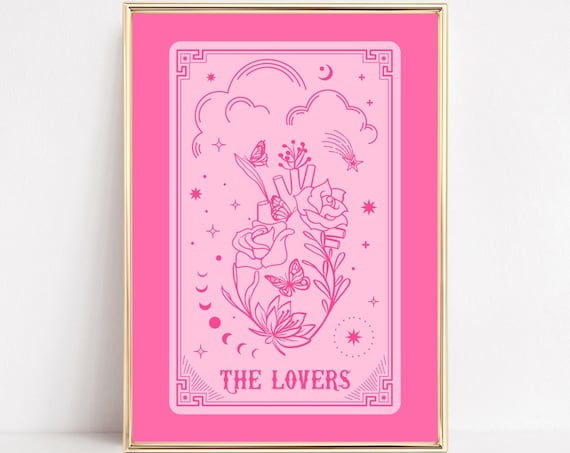 The Lovers Tarot, Pink and Red Tarot Art Print