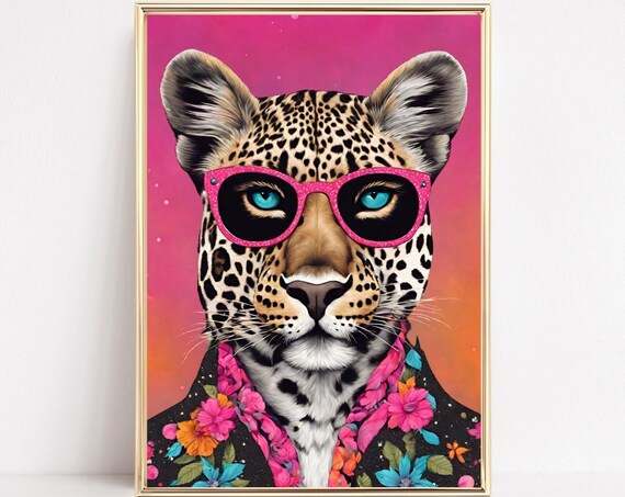 Leopard Pink Sunglasses Floral Jacket Bold Pop Art Portrait Poster