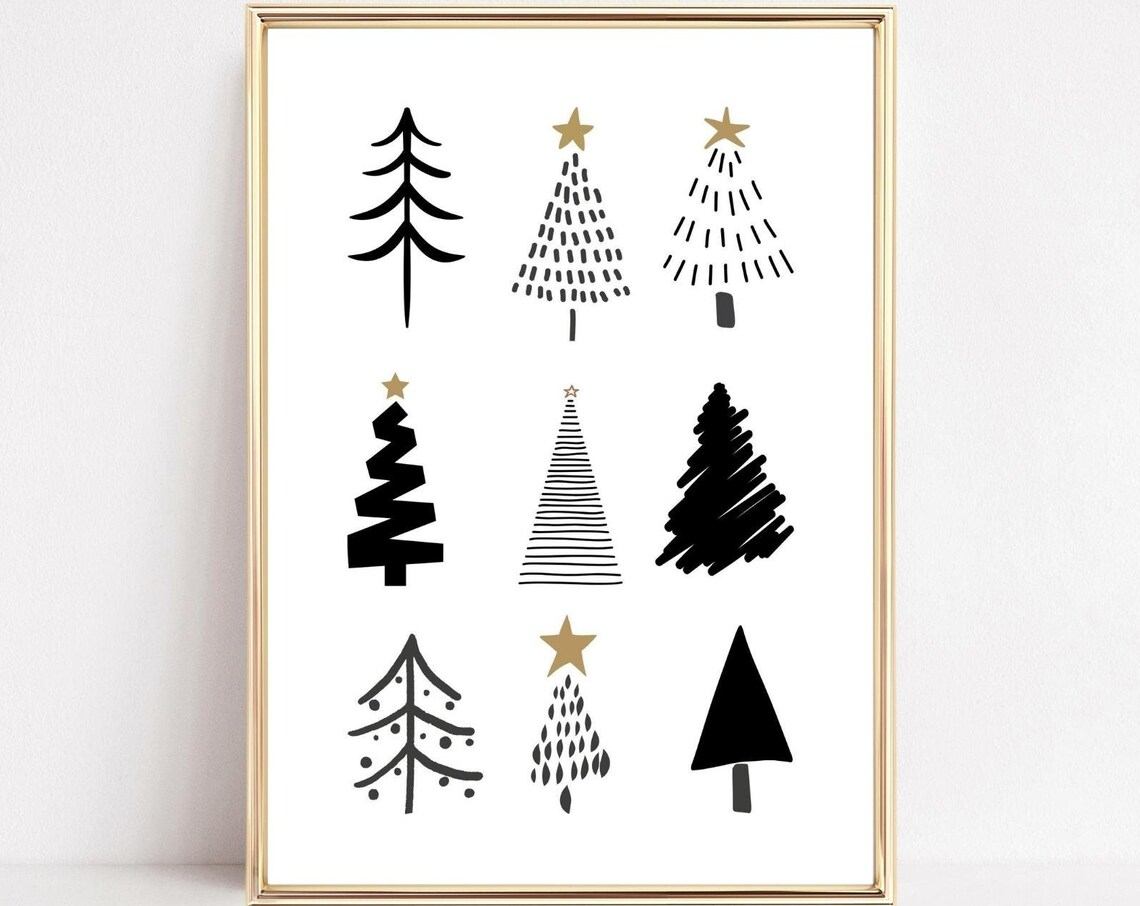 Christmas Tree Art Print, Black And White Holiday Decor