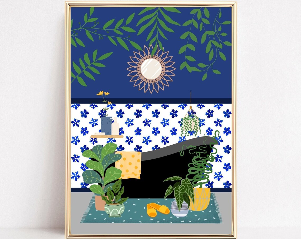 Bathtub and Plants Botanical Bathroom Art Print