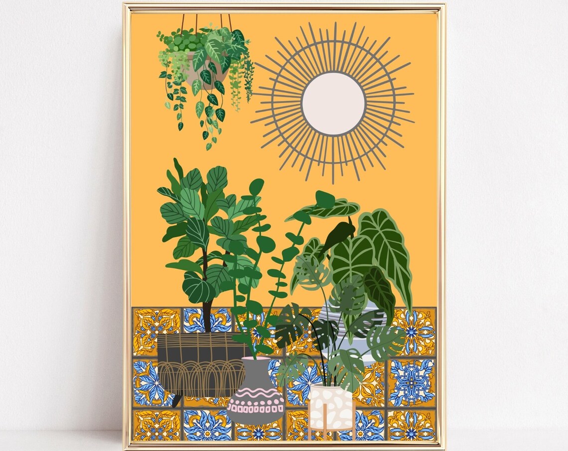 Modern Houseplants Yellow Sun Mirror Monstera Plant Lover Art Poster