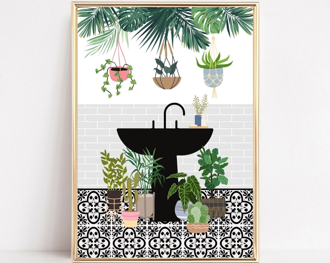 Botanical Tropical Bathroom Wall Art, Boho Art Print