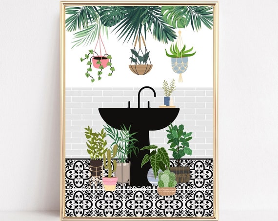 Botanical Tropical Bathroom Wall Art, Boho Art Print