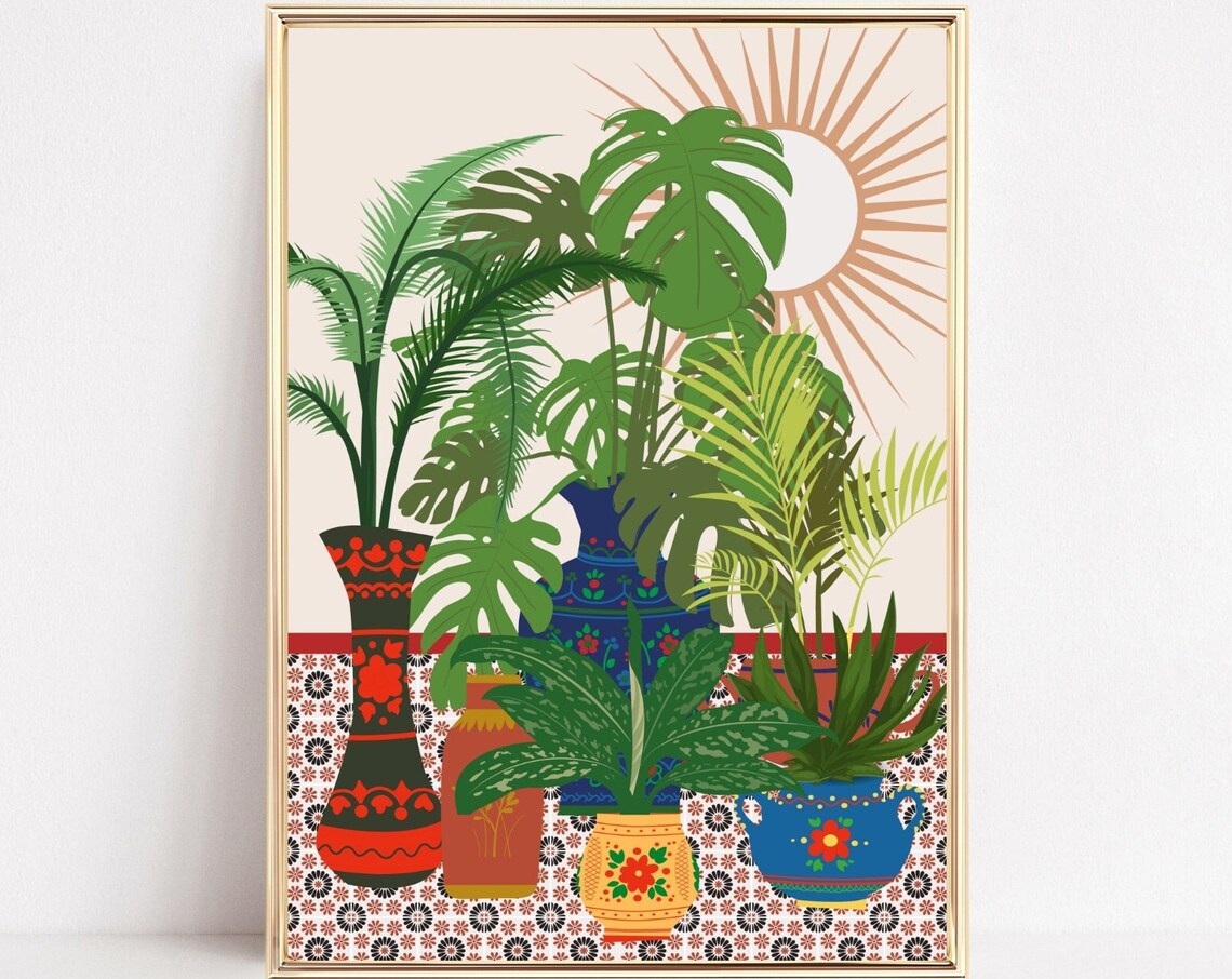 Botanical House Plants, Boho Vintage Art Print