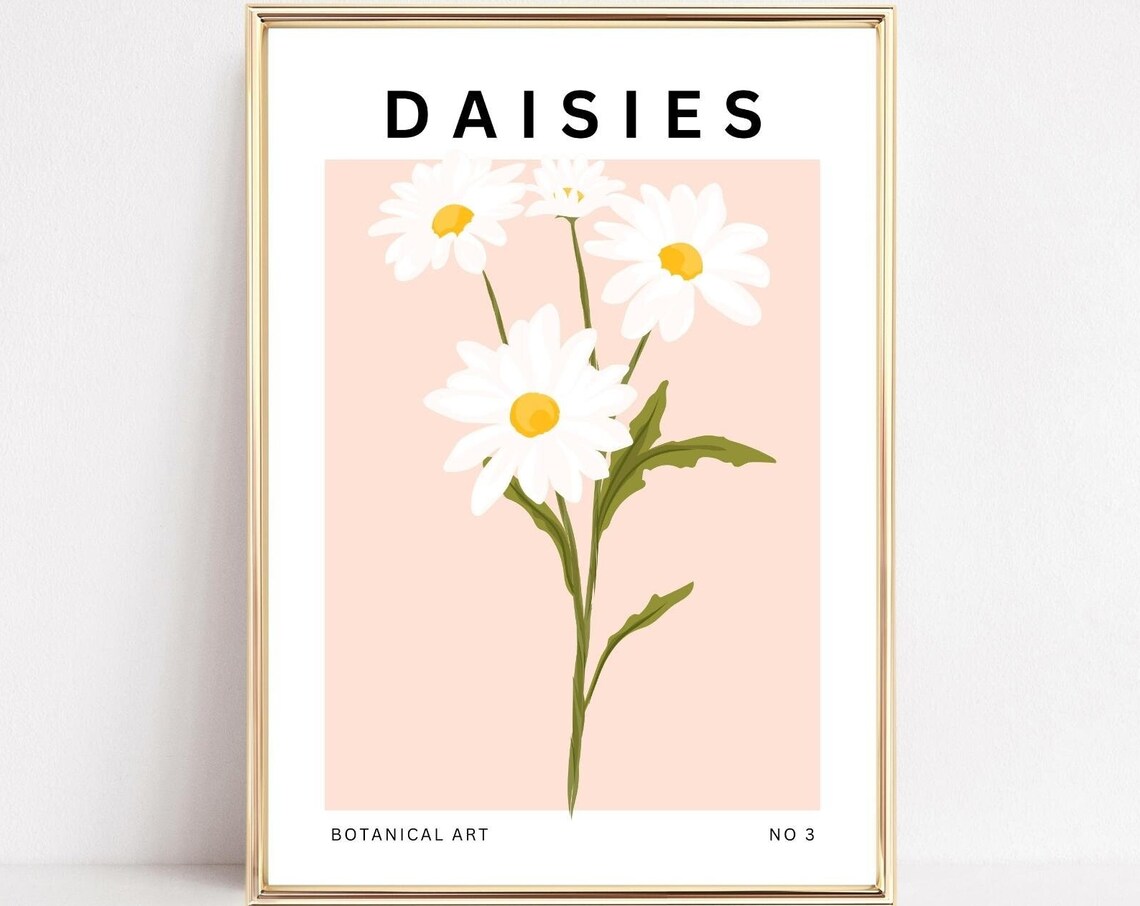 Daisies Boho Floral Art Print, Neutral Botanical