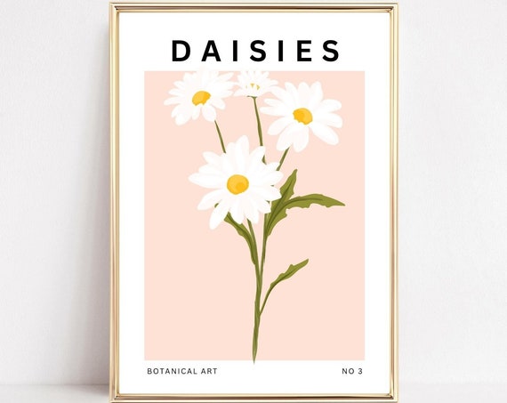Daisies Boho Floral Art Print, Neutral Botanical