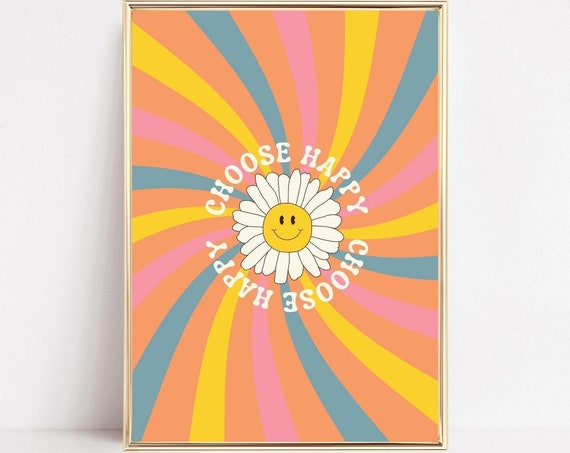 Choose Happy Retro Smiley Face Art Print