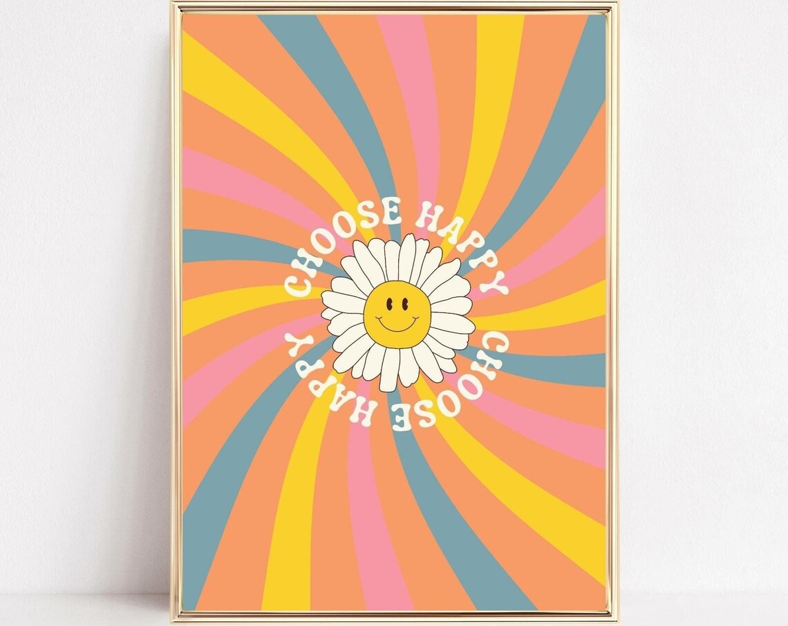 Choose Happy Retro Smiley Face Art Print