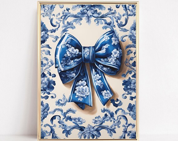 Blue Floral Bow On Blue And White Porcelain Floral Pattern Poster