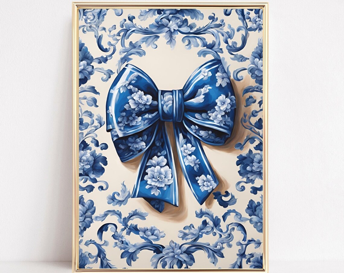 Blue Floral Bow On Blue And White Porcelain Floral Pattern Poster
